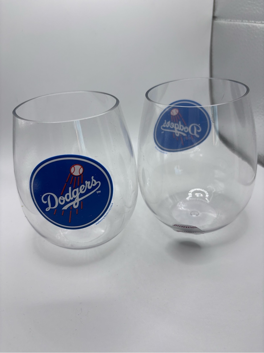 Los Angeles Dodgers Clear Plastic Stemless Wine Glass Set (2)